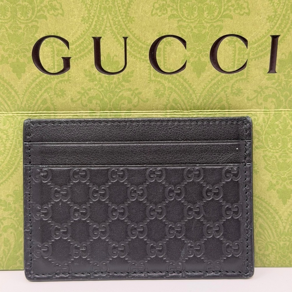 Gucci Micro GG Guccissima Black Leather Card Holder Wallet Mens Auth Box - Picture 15 of 16